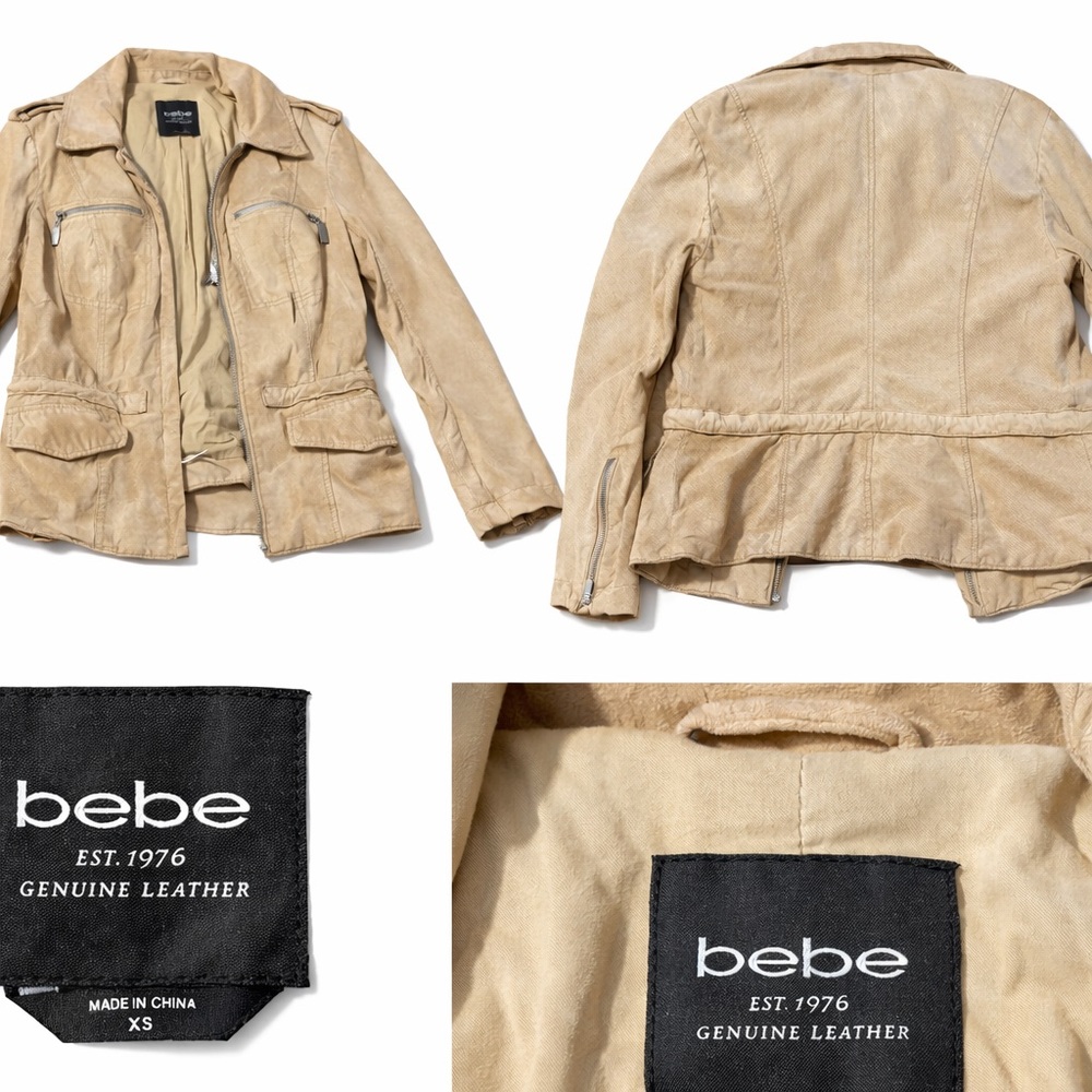 bebe Tan Leather Jacket with Bebe Label
